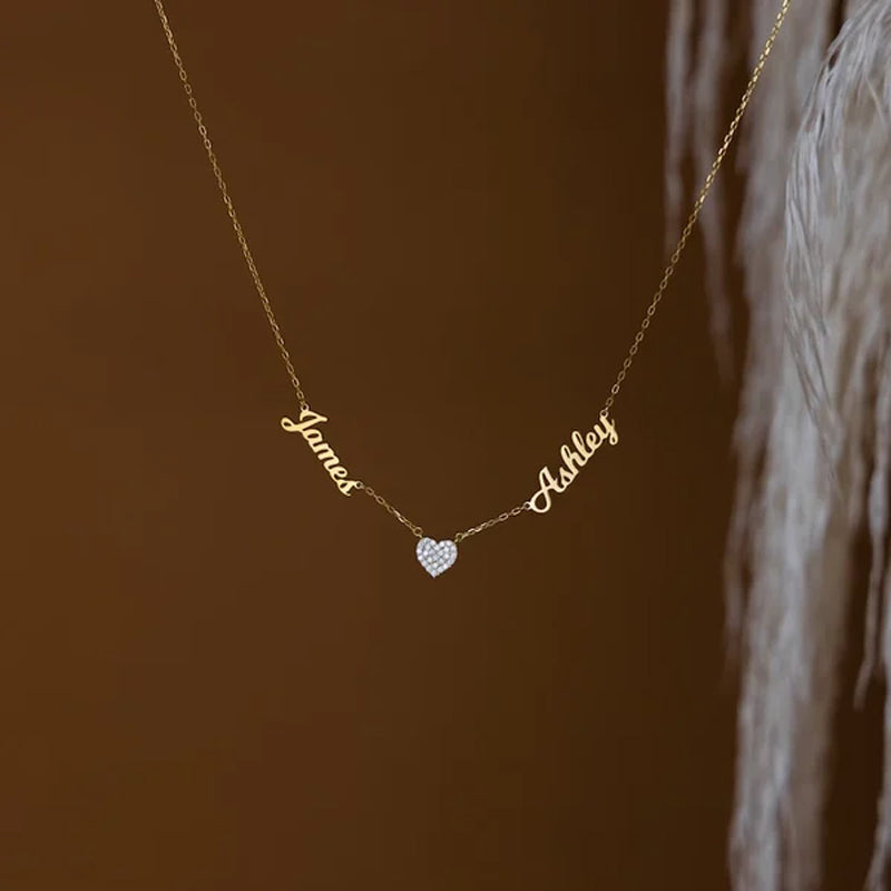 Collier personnalisé avec nom et coeur efféminé