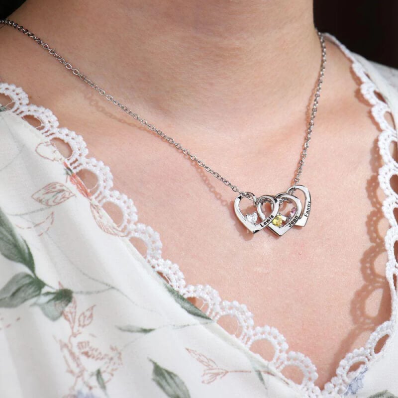 Collier de pierres de naissance coeur d'amour pour mère